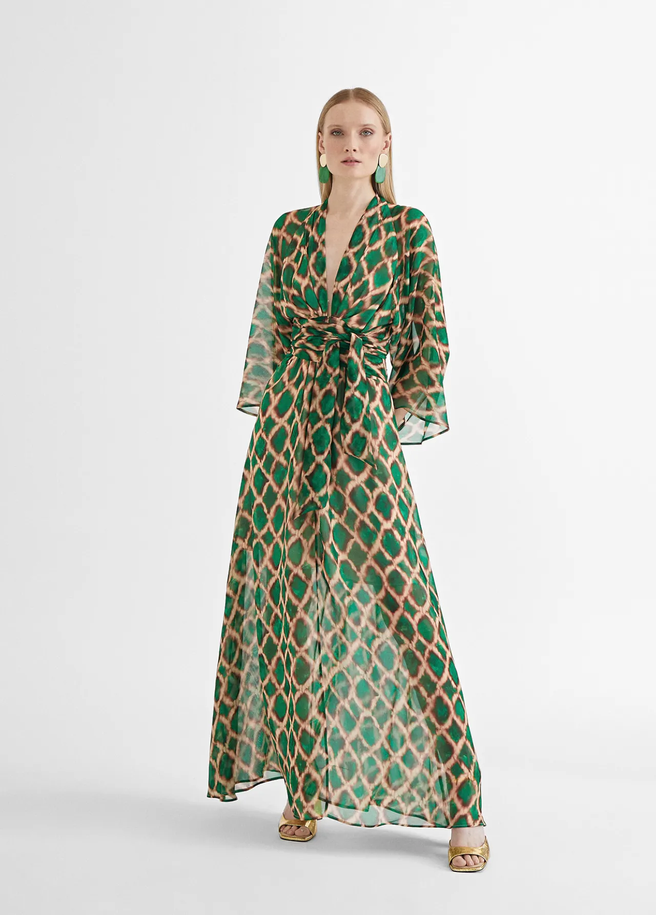 vestido_largo_fluido_estampado_0.webp Lola Casademunt Vestidos Y Faldas<Vestido largo fluido estampado VERDE