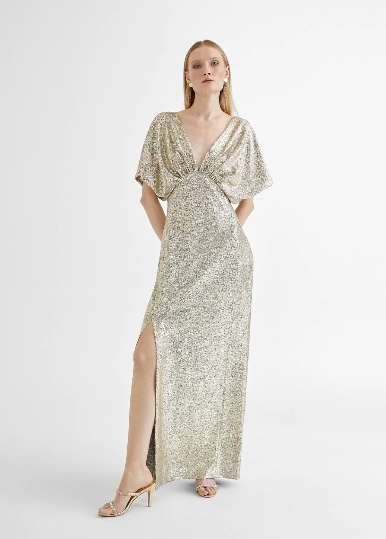 vestido_largo_manga_corta_ancha_0.webp Lola Casademunt Vestidos Y Faldas<Vestido largo manga corta ancha DORADO