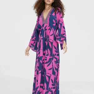 Lola Casademunt Baño<Vestido largo manga japonesa AZUL-ROSA