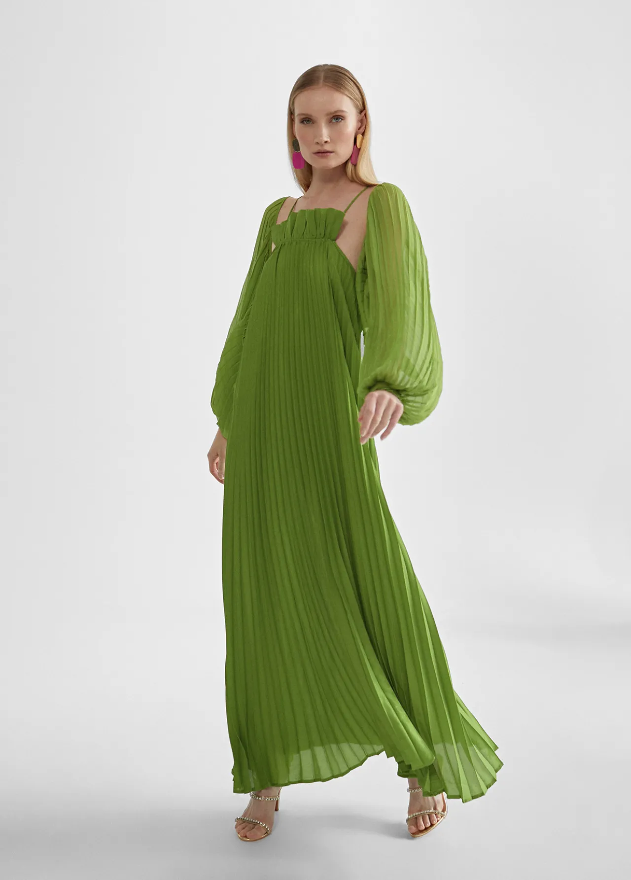 vestido_largo_plisado_0-1.webp Lola Casademunt Vestidos Y Faldas<Vestido largo plisado FUCSIA