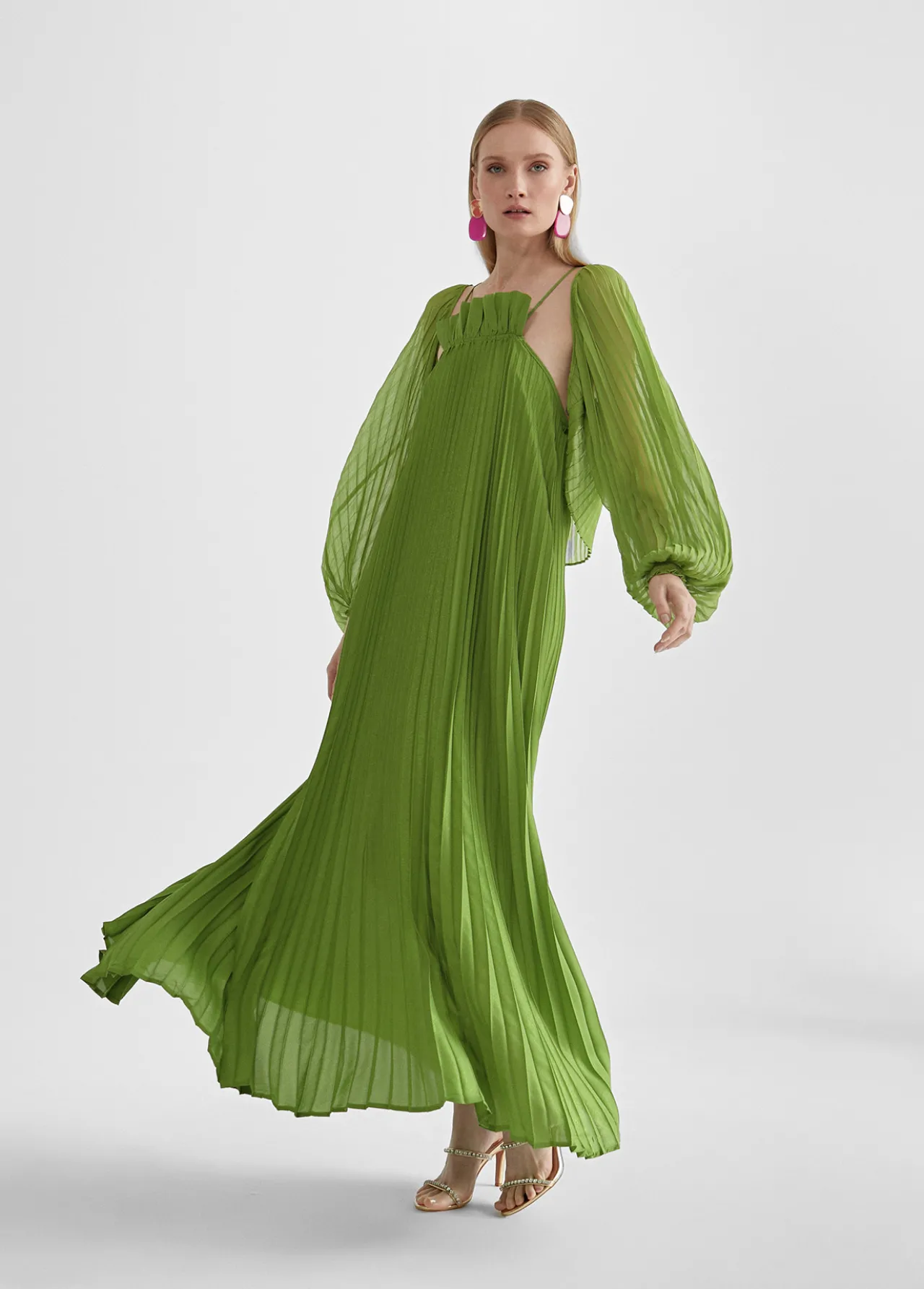 vestido_largo_plisado_2-1.webp Lola Casademunt Vestidos Y Faldas<Vestido largo plisado FUCSIA