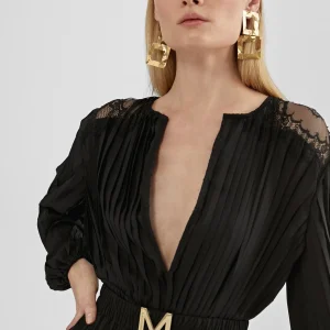 Lola Casademunt Vestidos Y Faldas<Vestido largo plisado y encaje NEGRO