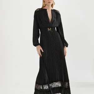 Lola Casademunt Vestidos Y Faldas<Vestido largo plisado y encaje NEGRO