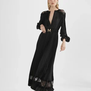Lola Casademunt Vestidos Y Faldas<Vestido largo plisado y encaje NEGRO