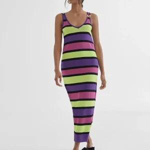 Lola Casademunt Punto<Vestido largo rayas VERDE-LILA