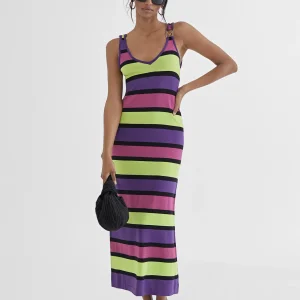 Lola Casademunt Punto<Vestido largo rayas VERDE-LILA
