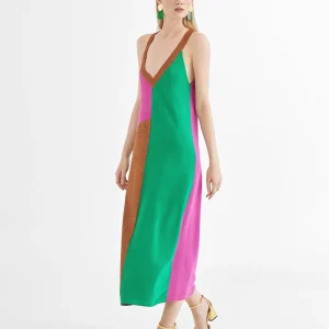 Lola Casademunt Vestidos Y Faldas | Punto<Vestido largo tricolor ROSA-METAL