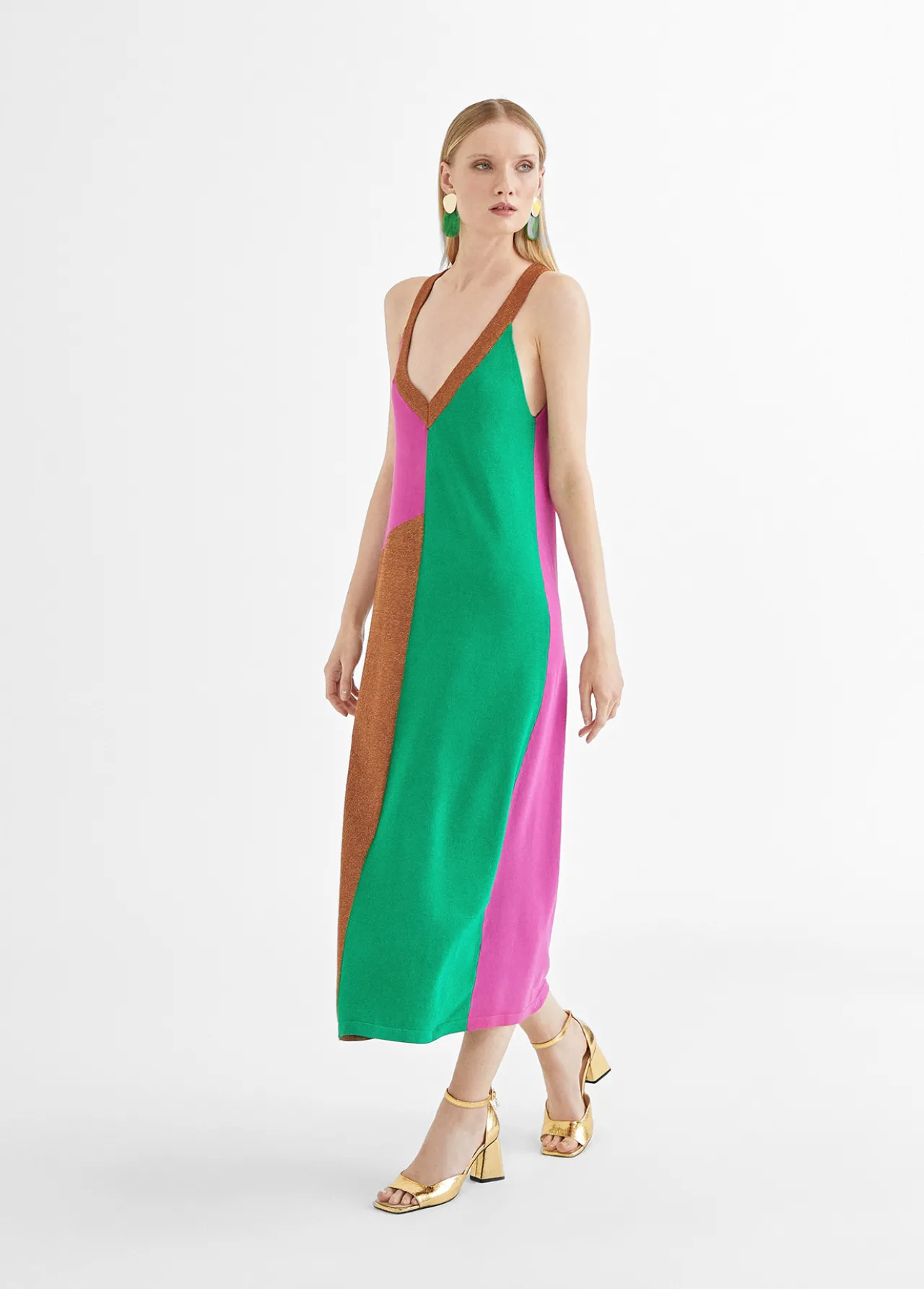 vestido_largo_tricolor_0-1.webp Lola Casademunt Vestidos Y Faldas | Punto<Vestido largo tricolor ROSA-METAL
