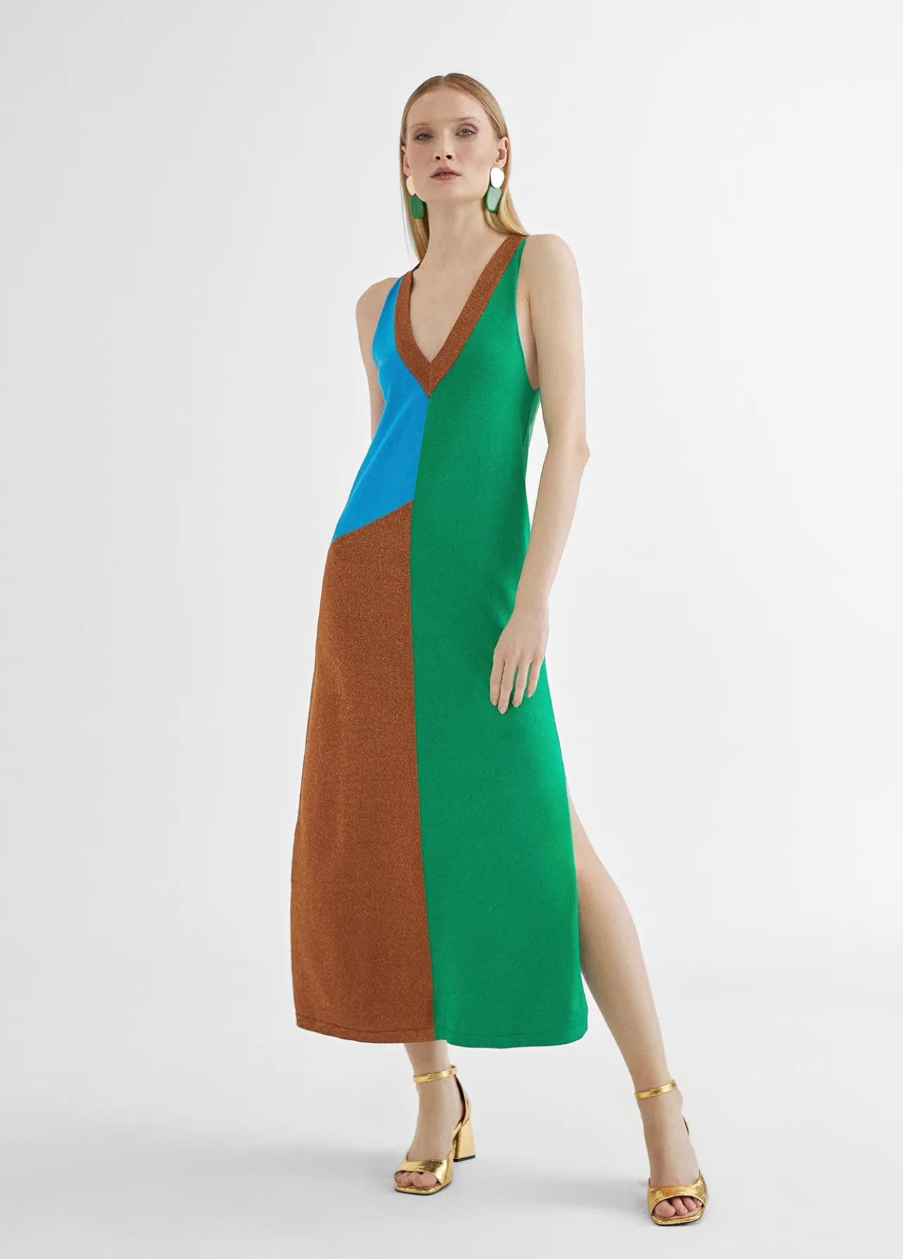 vestido_largo_tricolor_0-2.webp Lola Casademunt Vestidos Y Faldas | Punto<Vestido largo tricolor ROSA-METAL