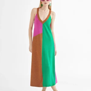 Lola Casademunt Vestidos Y Faldas | Punto<Vestido largo tricolor ROSA-METAL