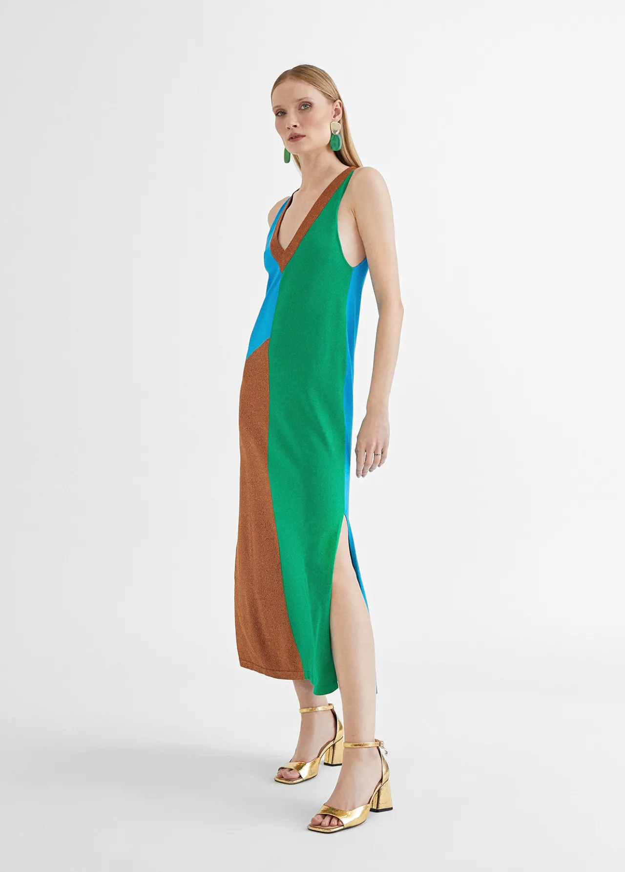vestido_largo_tricolor_3-2.webp Lola Casademunt Vestidos Y Faldas | Punto<Vestido largo tricolor ROSA-METAL