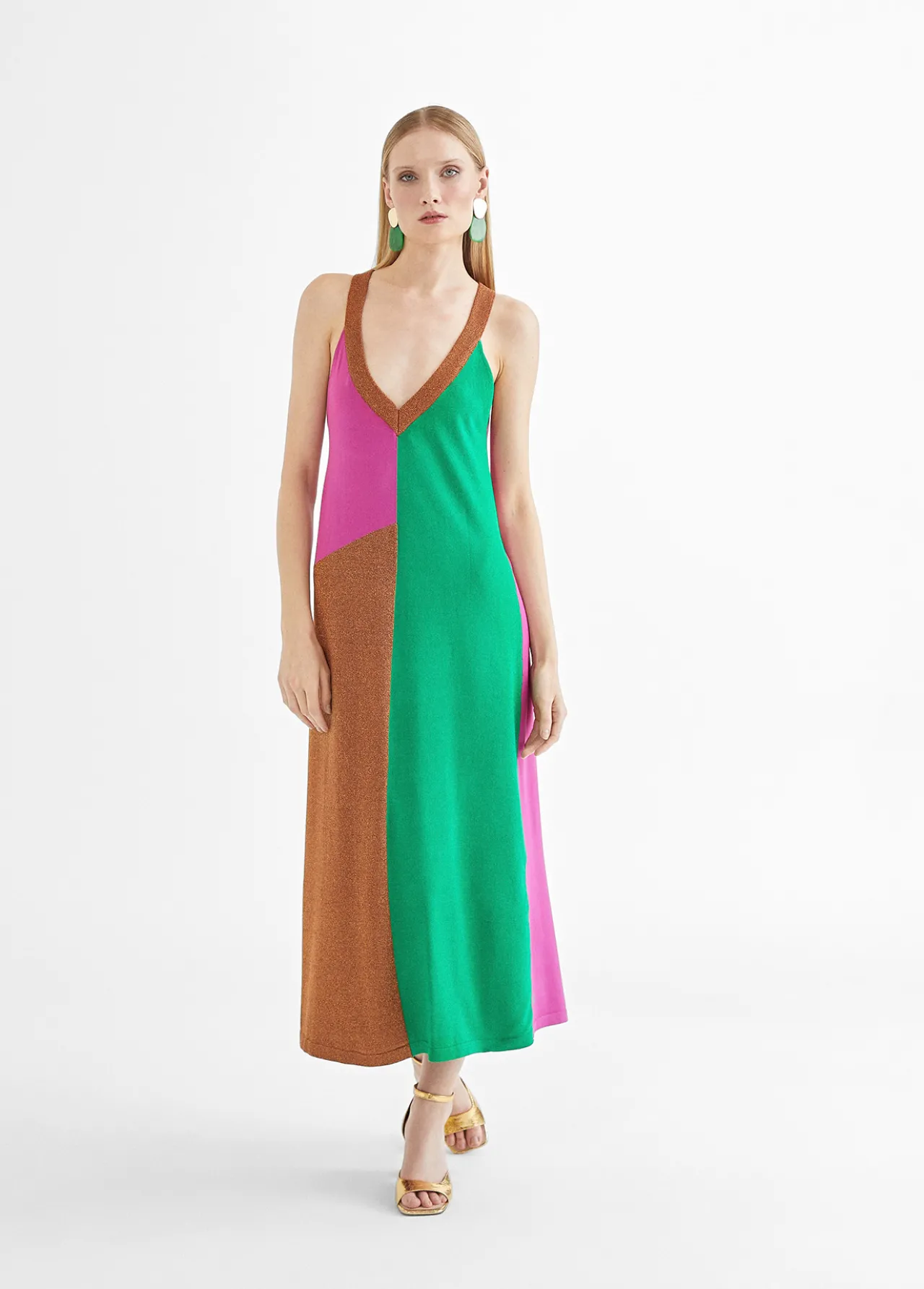 vestido_largo_tricolor_4.webp Lola Casademunt Vestidos Y Faldas | Punto<Vestido largo tricolor ROSA-METAL