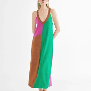 Lola Casademunt Vestidos Y Faldas | Punto<Vestido largo tricolor ROSA-METAL