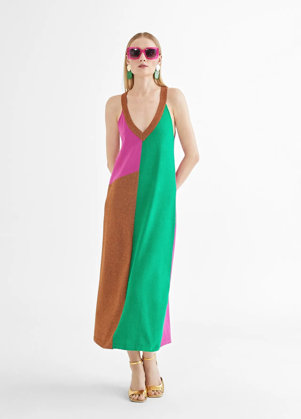 vestido_largo_tricolor_6.webp Lola Casademunt Vestidos Y Faldas | Punto<Vestido largo tricolor ROSA-METAL