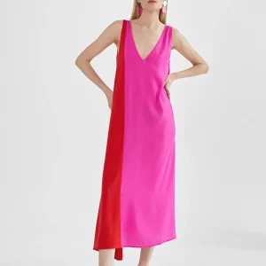 Lola Casademunt Vestidos Y Faldas<Vestido midi  bicolor ROSA-ROJO