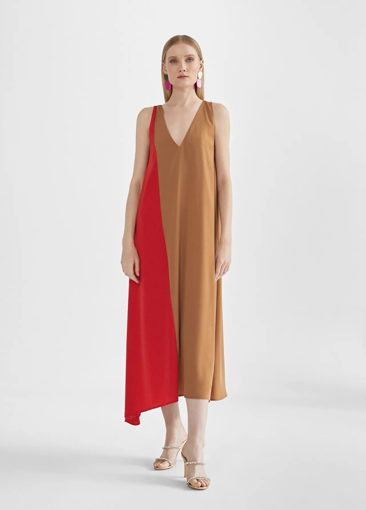 vestido_midi_bicolor_3-1.webp Lola Casademunt Vestidos Y Faldas<Vestido midi bicolor ROSA-ROJO