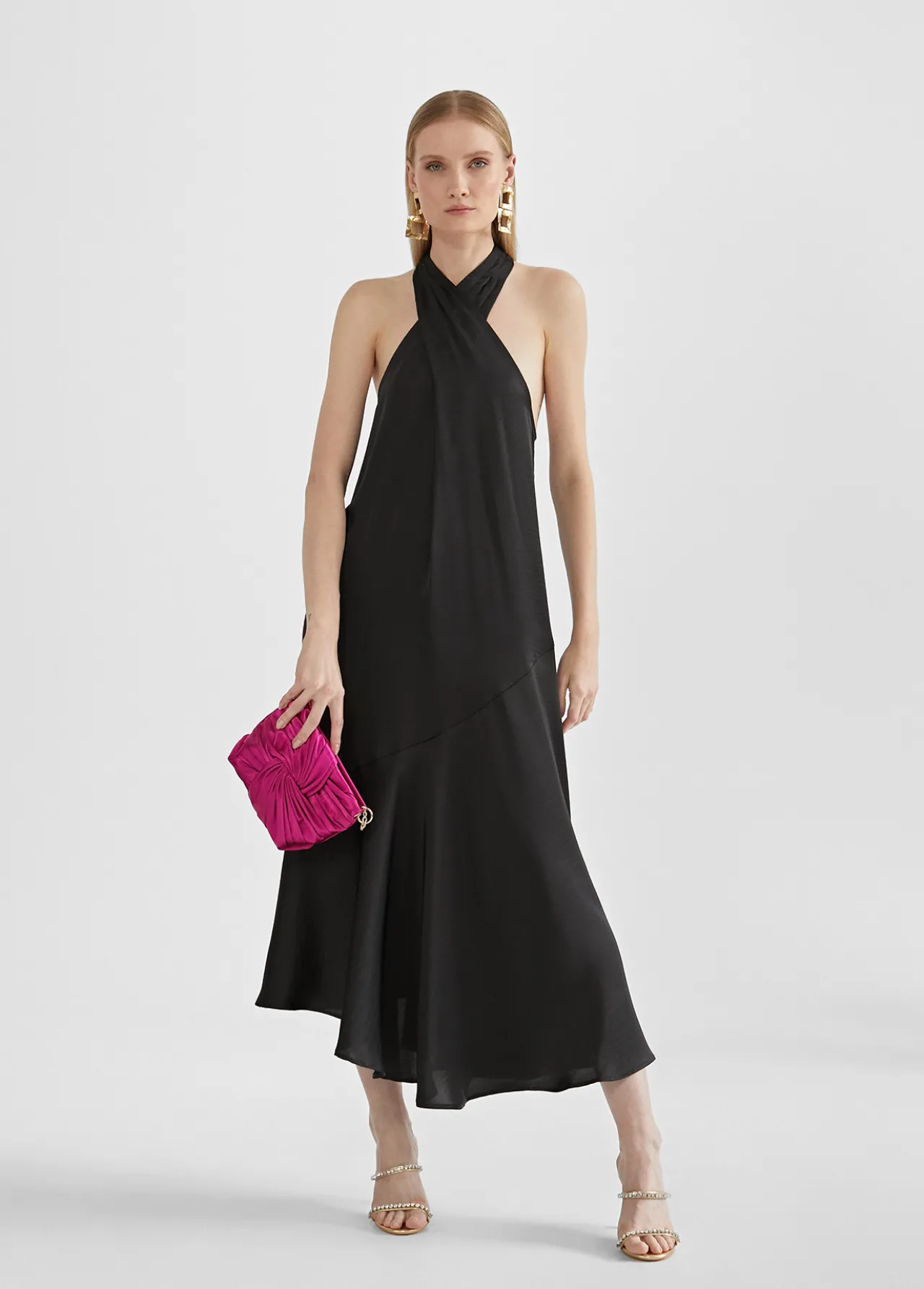 vestido_midi_cuello_halter_cruzado_0-1.webp Lola Casademunt Vestidos Y Faldas<Vestido midi cuello halter cruzado ROJO