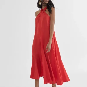 Lola Casademunt Vestidos Y Faldas<Vestido midi cuello halter cruzado ROJO