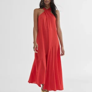 Lola Casademunt Vestidos Y Faldas<Vestido midi cuello halter cruzado ROJO