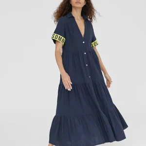 Lola Casademunt Vestidos Y Faldas | Baño<Vestido midi de volantes NAVY