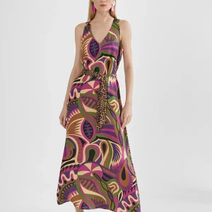 Lola Casademunt Vestidos Y Faldas<Vestido midi estampado LILA-NEGRO