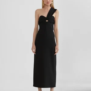 Lola Casademunt Vestidos Y Faldas<Vestido midi tirante asimétrico NEGRO