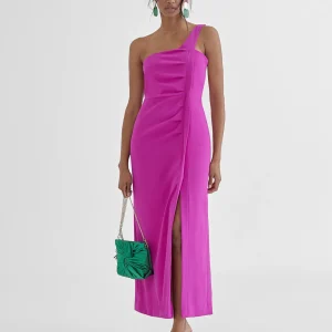 Lola Casademunt Vestidos Y Faldas<Vestido midi tirante asimétrico MAGENTA