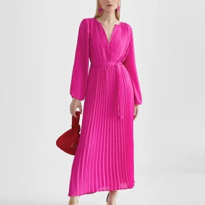 Lola Casademunt Vestidos Y Faldas<Vestido plisado con manga FUCSIA