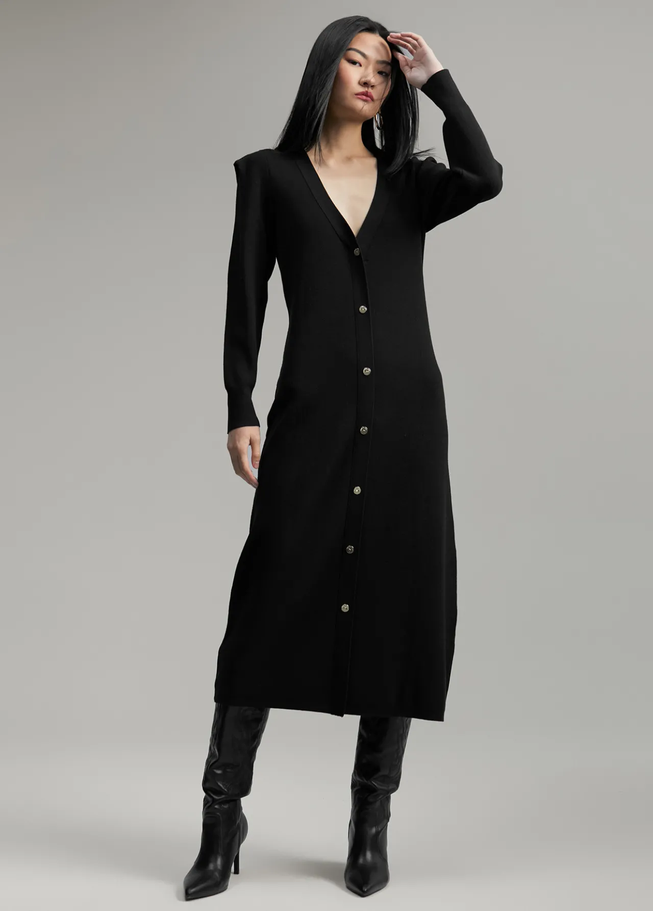 vestido_punto_hombreras_6.webp Lola Casademunt Vestidos Y Faldas<Vestido punto hombreras NEGRO
