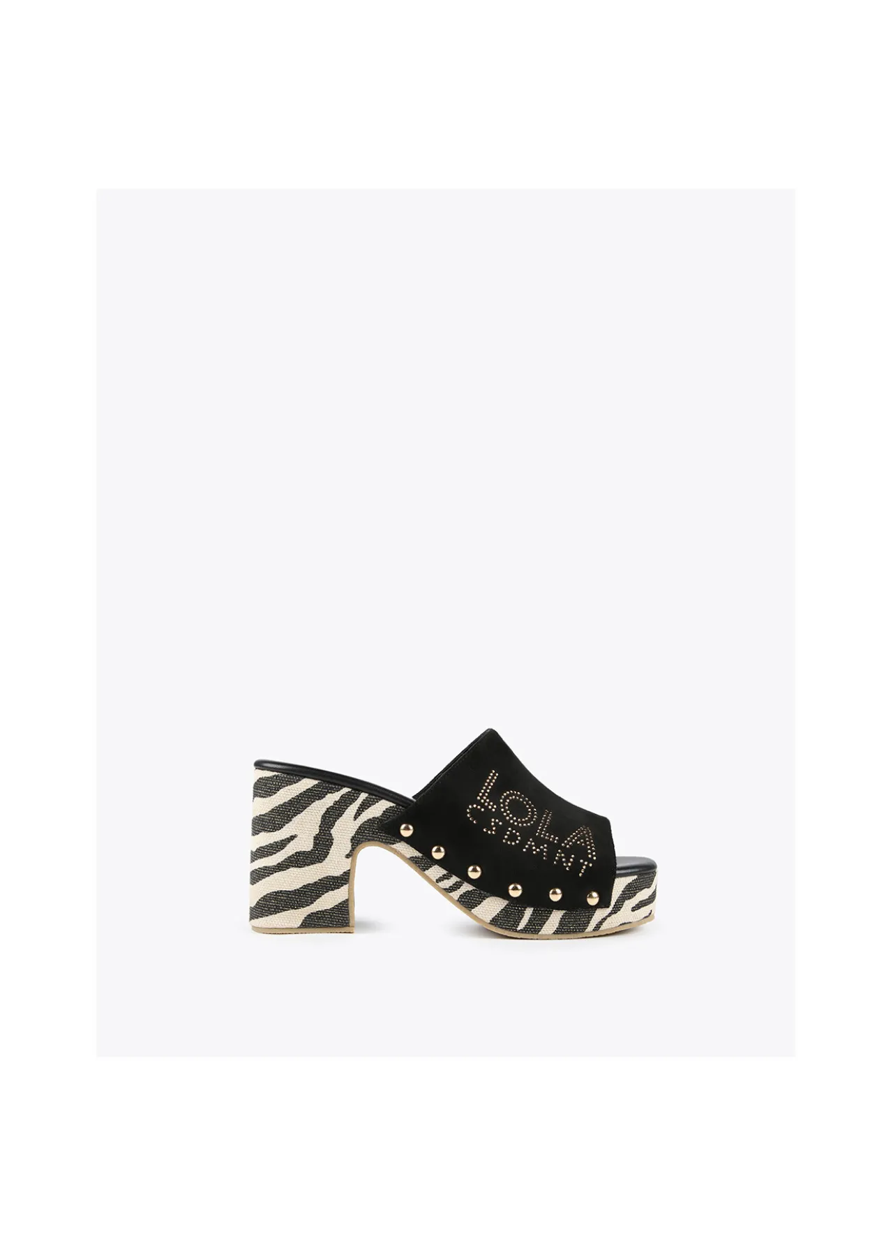 zueco_suela_zebra_y_logo_dorado_0.webp Lola Casademunt Calzado<Zueco suela zebra y logo dorado. NEGRO